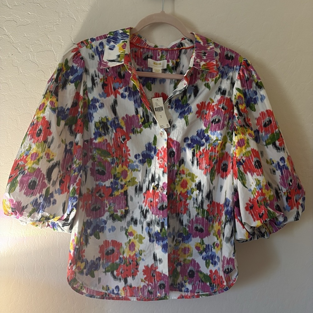 Maeve Multicolor Floral Button-Down Shirt (White Base) - Picture 8 of 9